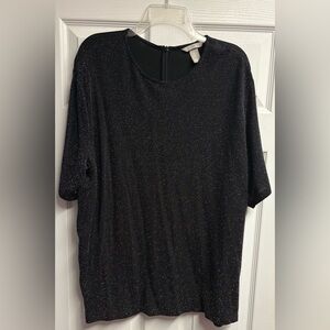 H&M Black Metallic/Sparkle Short Sleeve Top Size XL